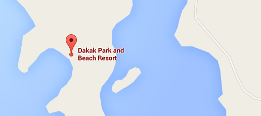 Map showing Dakak Park and Beach Resort on the coast north of Dapitan City.