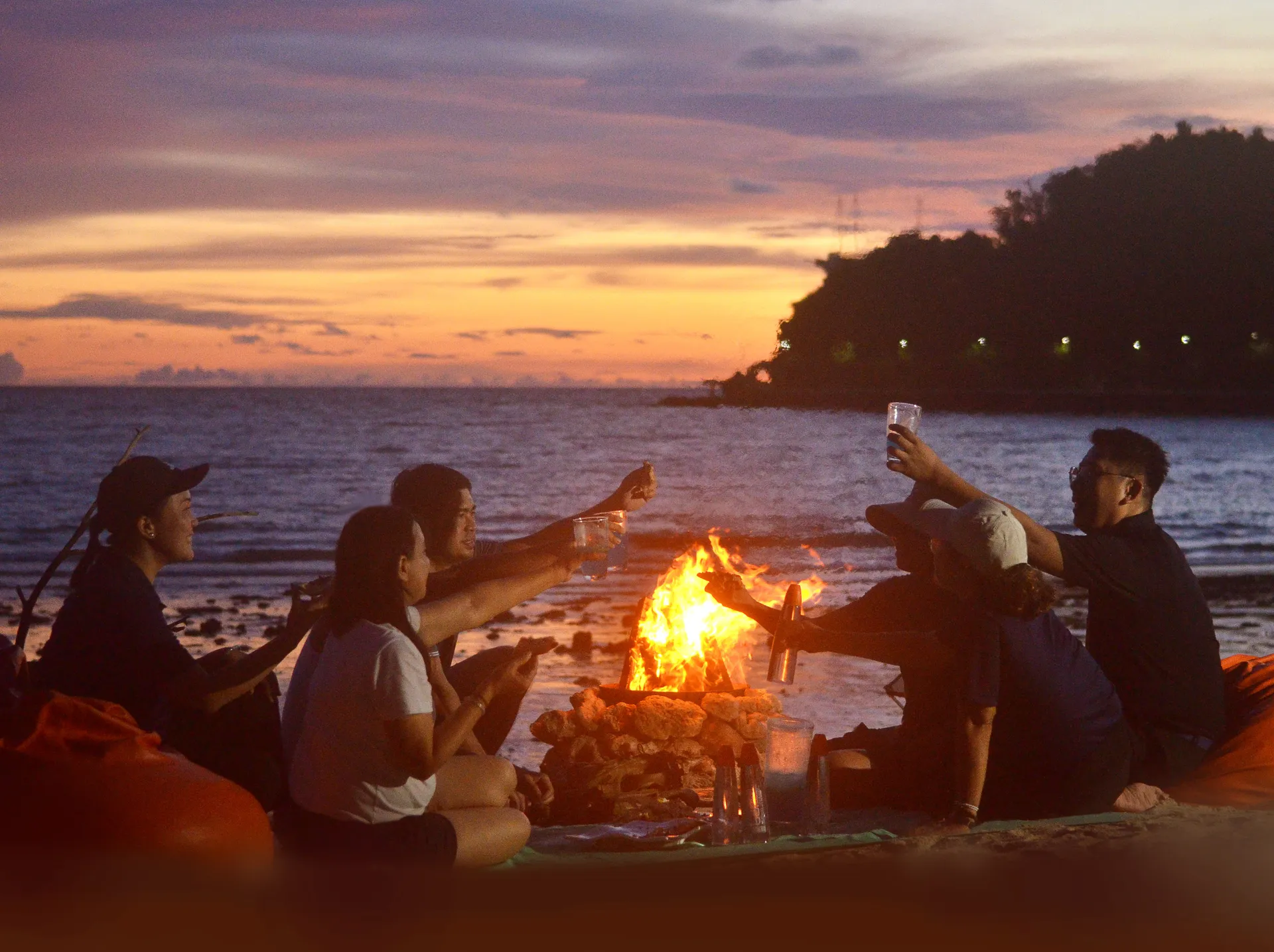 A family on the beach.